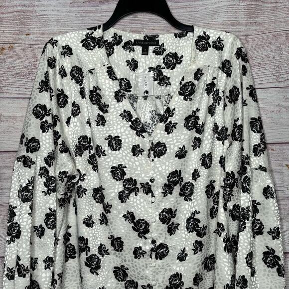 Lane Bryant Satin Floral Rose Full Sleeves Girly Romantic Top Blouse Size 16 New - Picture 7 of 13